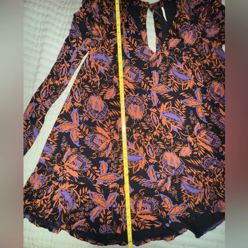 Free People Hello Lover Tunic Top In Noir Combo Size S Puff Sleeve Floral Dress